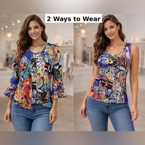 Versatile Women's Multicolor Print Two-Way Top